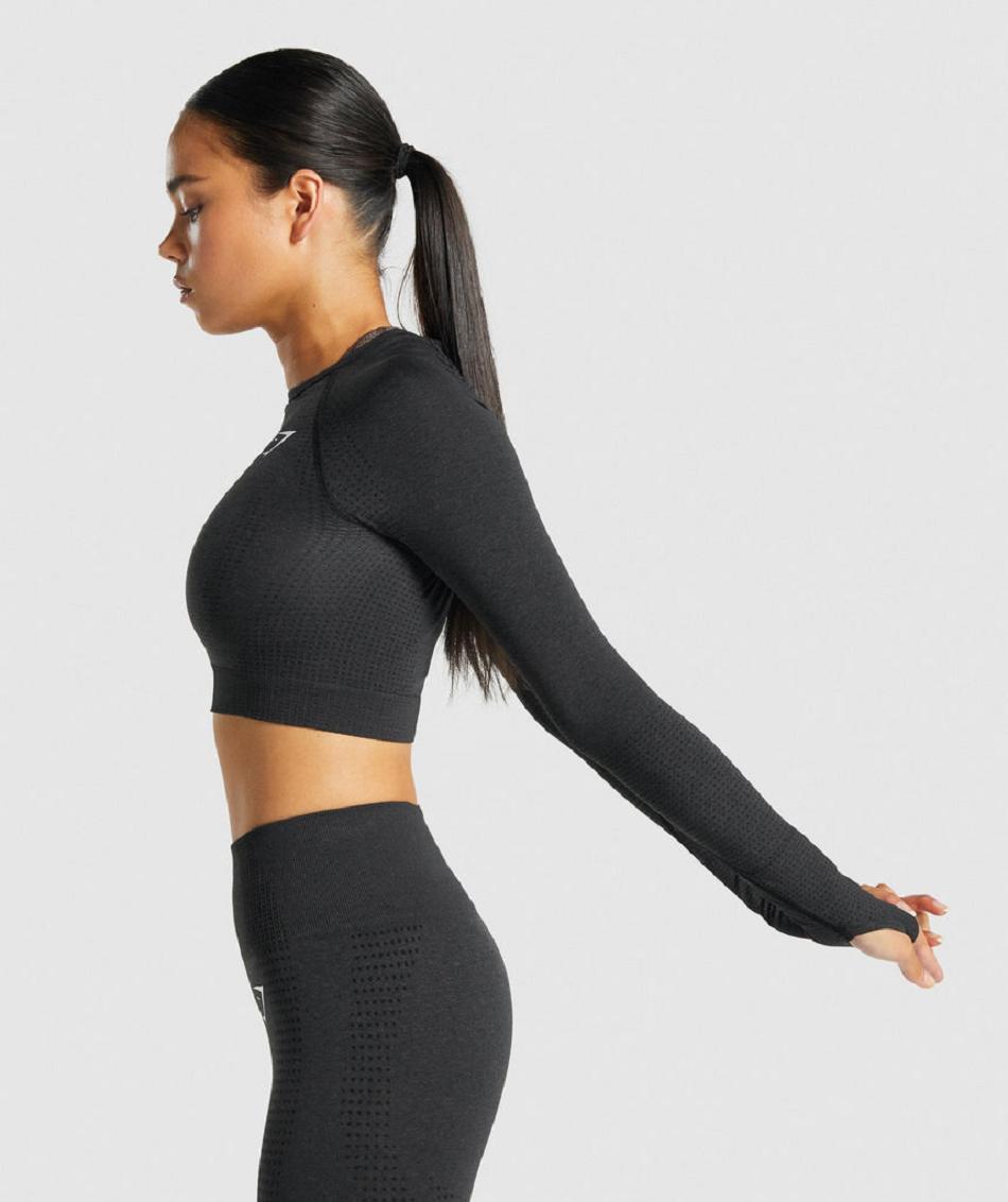 Gymshark Vital Seamless 2.0 Long Sleeve Ženske Ošišane Majice Crne | HR 3690SGL